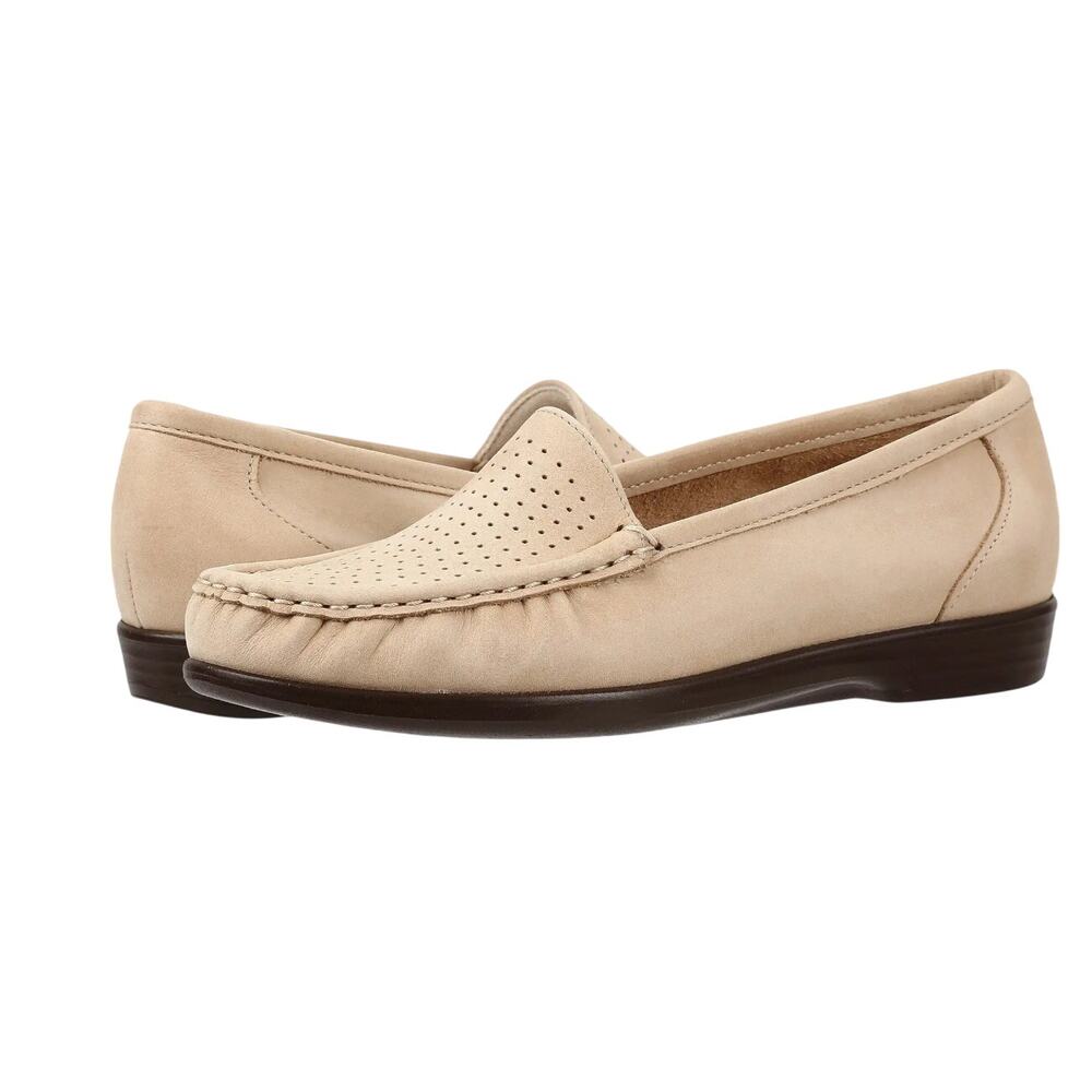 SAS Womens Savvy Loafers US 8 Double Wide Linen Cream Leather EUC
